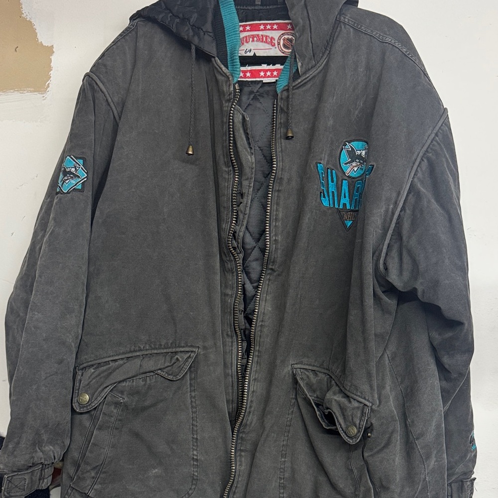 NHL Sharks Black Hooded Bomber Jacket